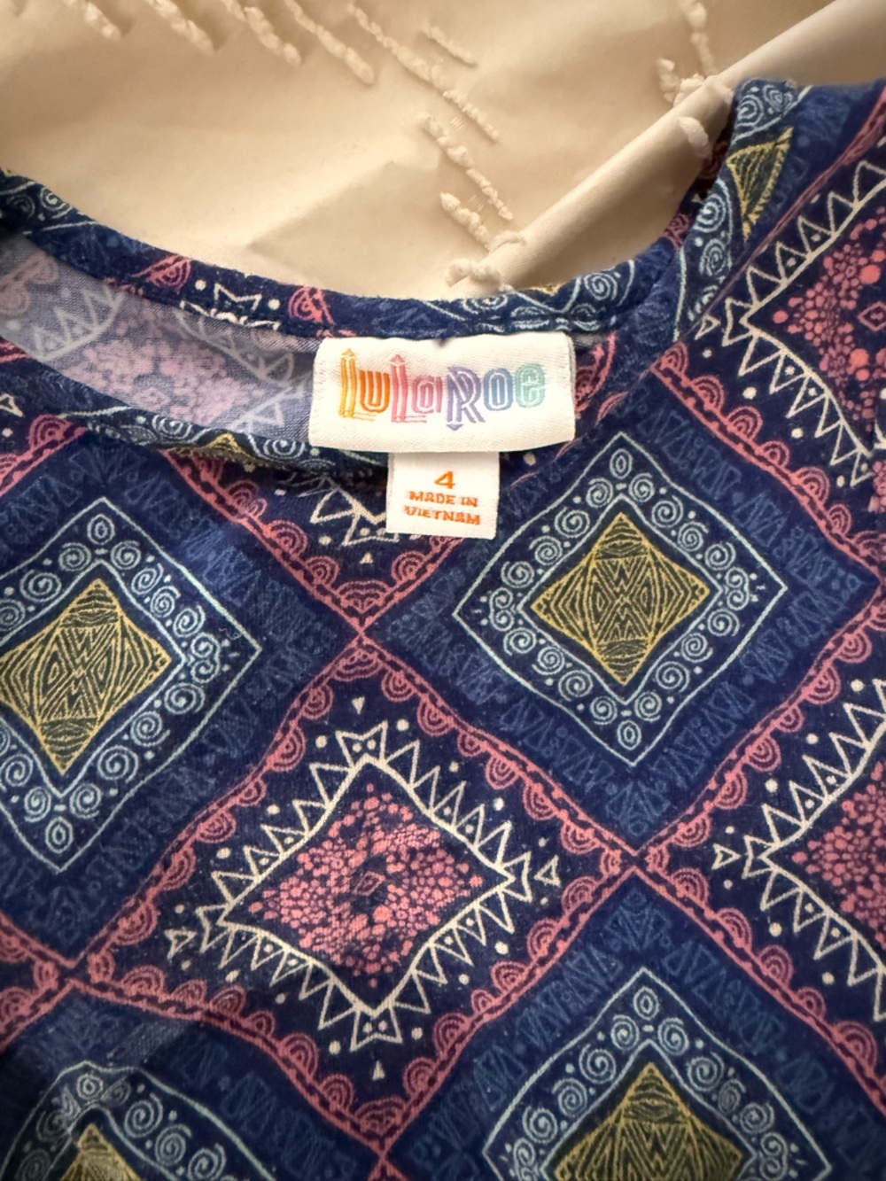 LuLaRoe Navy Blue and Pink Geometric Diamond Print One-Piece - Picture 2 of 5
